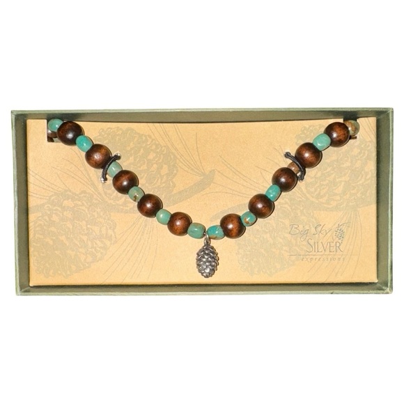 Big Sky Silver Turquoise & Wood Necklace 18”-21” - Picture 3 of 8